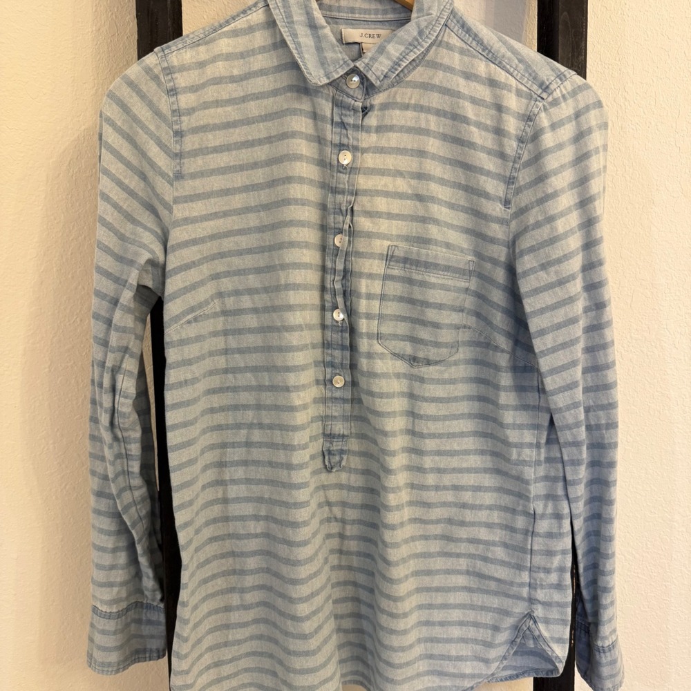 J Crew‎ Blue Striped Chambray Collared Button Long Sleeve Shirt Womens Size 4